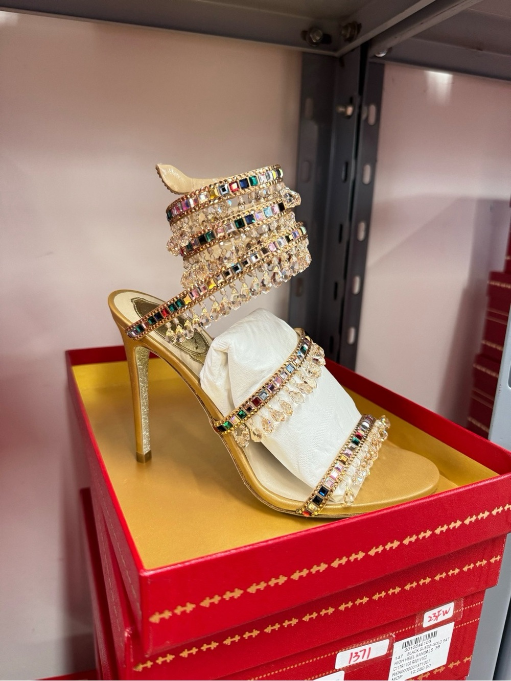 Rene caovilla Gold Crystal-Strap High Heel Sandals - Women